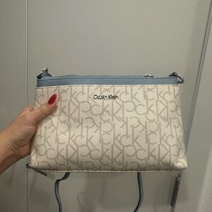 Calvin Klein Beige and Light Blue Crossbody Bag